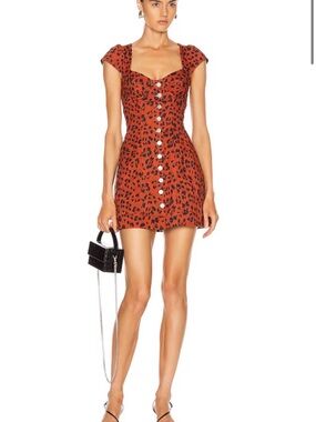 Miaou Rust Leopard-Print Button Mini Dress